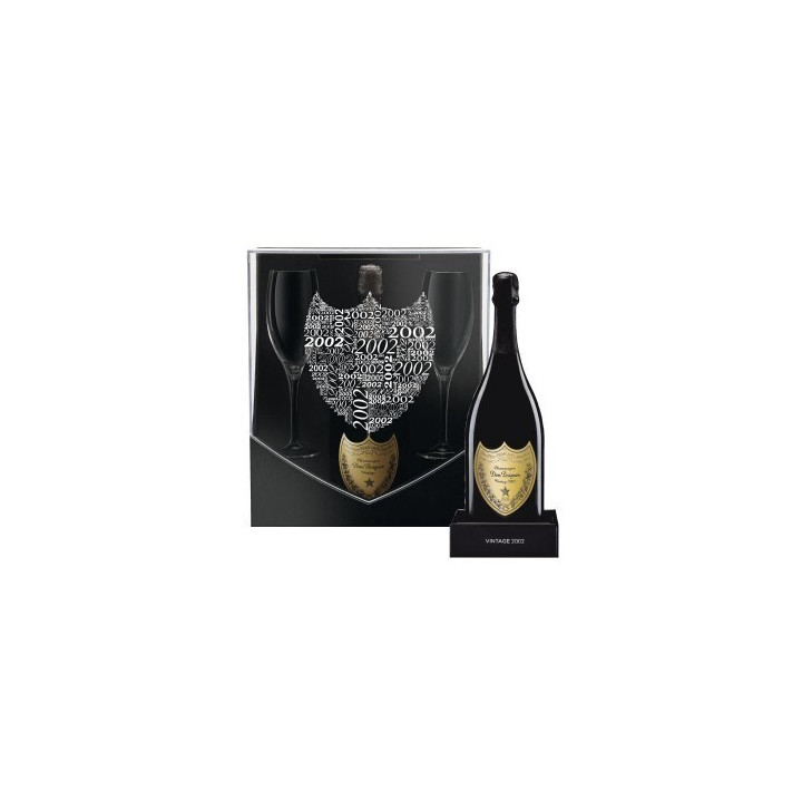 champagne Dom Pérignon 2002 + 2 Flûtes en Cristal Gravées