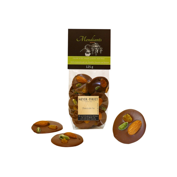 CHOCOLAT SACHET MENDIANTS AMANDE PISTACHE ET RAISIN 125G